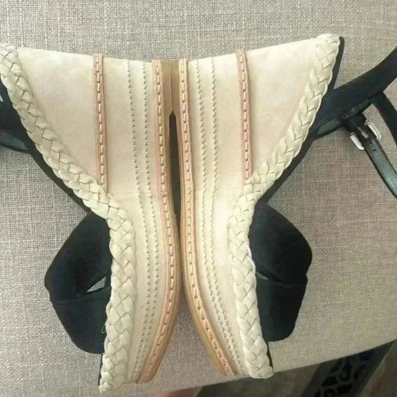 Stewart Weitzman, black and cream suede wedge sandals - Picture 4 of 6